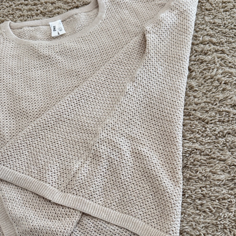 pact Organic Cotton Beige Open Knit Short Sleeve Sweater Top, Womens sz L - Picture 6 of 12